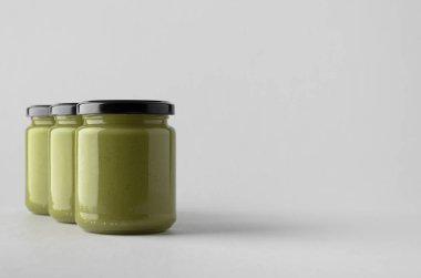 Kabak / kenevir tohumu tereyağı kavanoz Mock-Up-üç kavanoz