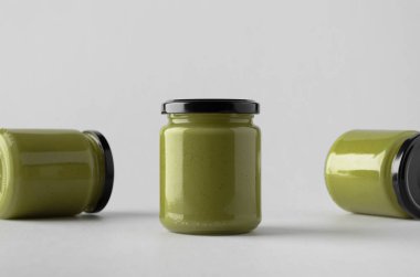 Kabak / kenevir tohumu tereyağı kavanoz Mock-Up-üç kavanoz