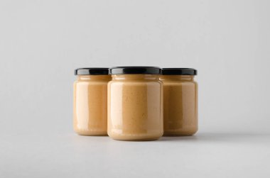 Fıstık / badem / fındık ezmesi kavanozu Mock-Up-üç kavanoz