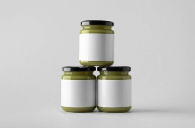 Kabak / kenevir tohumu tereyağı kavanoz Mock-Up-üç kavanoz. Boş etiket