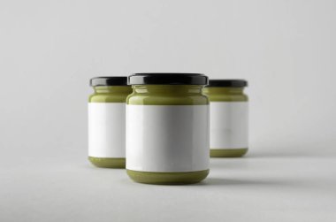 Kabak / kenevir tohumu tereyağı kavanoz Mock-Up-üç kavanoz. Boş etiket