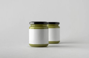 Kabak / kenevir tohumu tereyağı kavanoz Mock-Up-iki kavanoz. Boş etiket