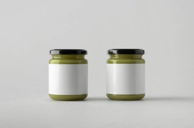 Kabak / kenevir tohumu tereyağı kavanoz Mock-Up-iki kavanoz. Boş etiket