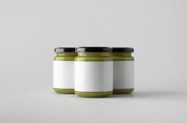 Kabak / kenevir tohumu tereyağı kavanoz Mock-Up-üç kavanoz. Boş etiket