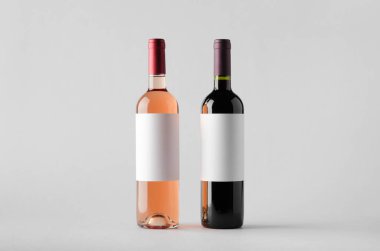 Şarap şişesi Mock-Up-iki şişe. Boş etiket