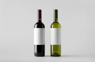 Şarap şişesi Mock-Up-iki şişe. Boş etiket