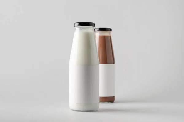 Milk Bottle Mock-Up - Two Bottles. Blank Label