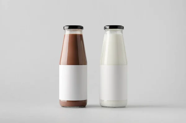 Milk Bottle Mock Two Bottles Blank Label — Stock Photo, Image