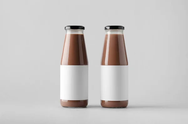 Choklad Mjölk Flaska Mock Två Flaskor Tom Etikett — Stockfoto