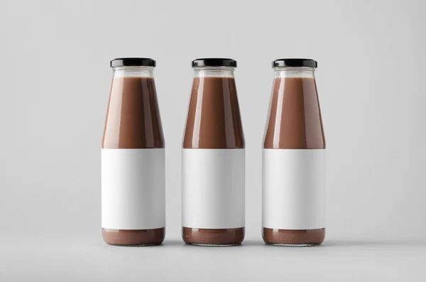 Choklad Mjölk Flaska Mock Tre Flaskor Tom Etikett — Stockfoto