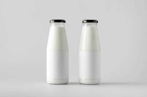 Milk Bottle Mock Two Bottles Etiqueta Blanco —  Fotos de Stock