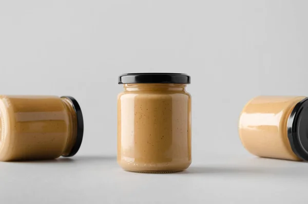 Peanut Almond Nut Butter Jar Mock Three Jars — Stock Photo, Image