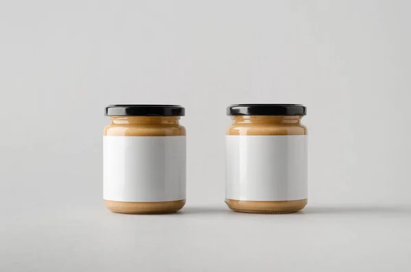 Peanut Almond Nut Butter Jar Mock Две Банки Blank Label — стоковое фото