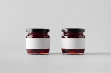 Kiraz reçel kavanoz Mock-Up-iki kavanoz. Boş etiket