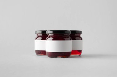 Kiraz reçel kavanoz Mock-Up-üç kavanoz. Boş etiket