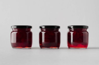 Kiraz reçel kavanoz Mock-Up-üç kavanoz