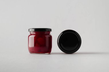 Çilek reçeli kavanoz Mock-Up-iki kavanoz