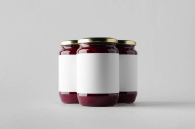 Pancar turşusu kavanoz Mock-Up-üç kavanoz. Boş etiket.