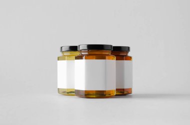 Kavanoz Mock-Up-üç kavanoz tatlım. Boş etiket