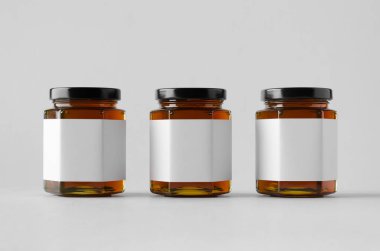 Kavanoz Mock-Up-üç kavanoz tatlım. Boş etiket