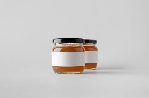 Abrikozenjam Jar Mock Twee Potten Blank Label — Stockfoto