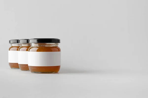 Apricot Jam Jar Mock-Up - Three Jars. Blank Label