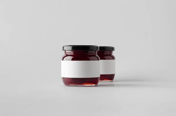 Cherry Jam Jar Mock Två Burkar Tom Etikett — Stockfoto