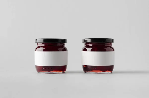 Cherry Jam Jar Mock Två Burkar Tom Etikett — Stockfoto