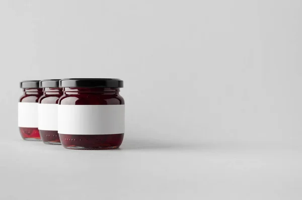 Cherry Jam Jar Mock Three Jars Blank Label — Stock Photo, Image