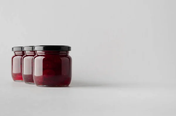 Cherry Jam Jar Mock Tre Vasetti — Foto Stock
