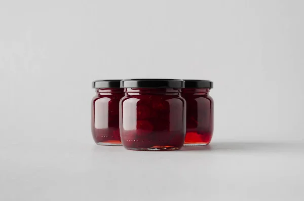 Cherry Jam Jar Mock Three Jars — Stock Photo, Image