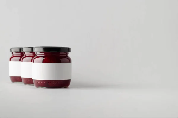 Strawberry Jam Jar Mock Three Jars Blank Label — Stock Photo, Image