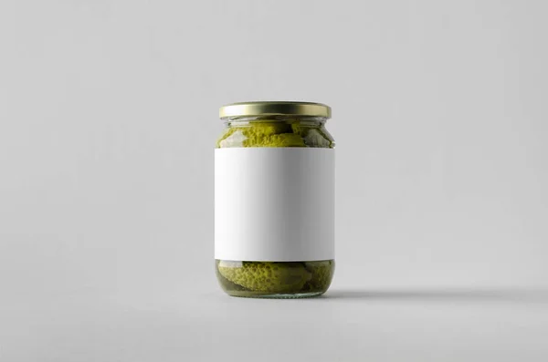 Pickled Cucumber Jar Mock Blank Label — Stock Photo, Image