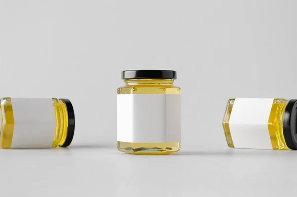 Honey Jar Mock-Up - Three Jars. Blank Label