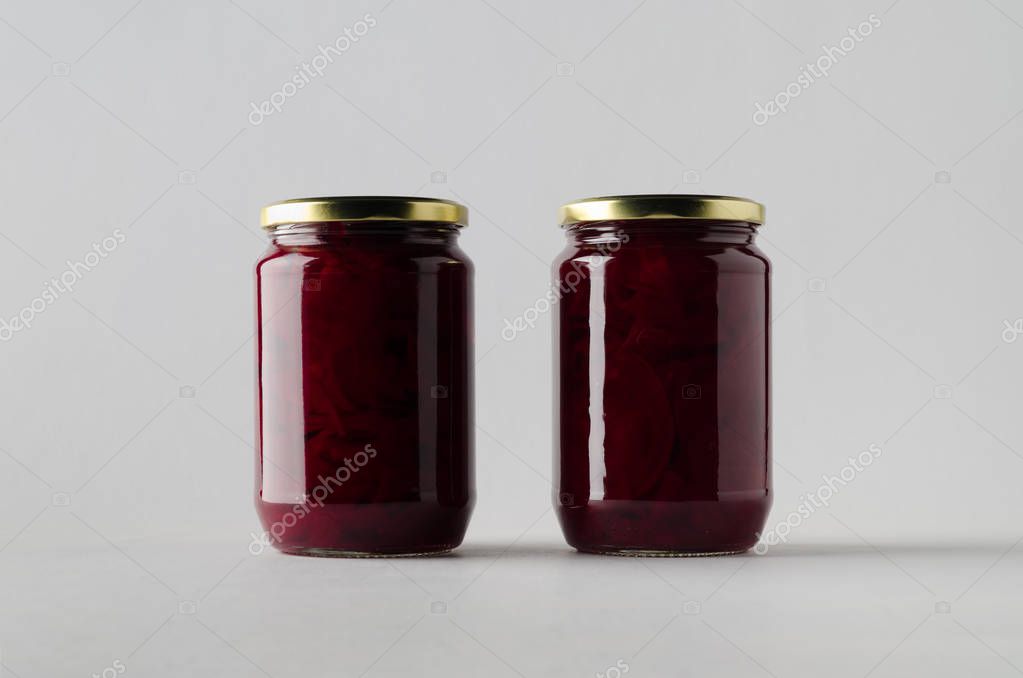 8 Clear Glass Jar W/ Beet Sauce Mockup File PSD