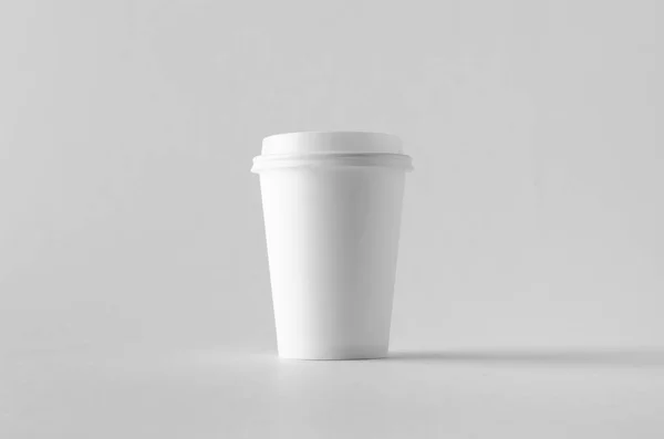 Café Blanc Tasse Papier Maquette Avec Couvercle — Photo