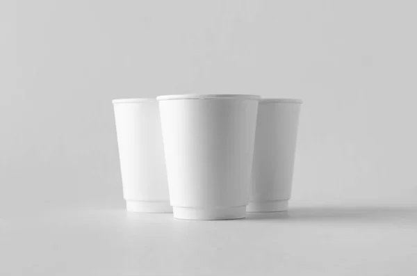 Ουγκιές Λευκή Διπλόπατα Καφέ Χαρτί Κύπελλο Mock Χωρίς Καπάκι — Φωτογραφία Αρχείου
