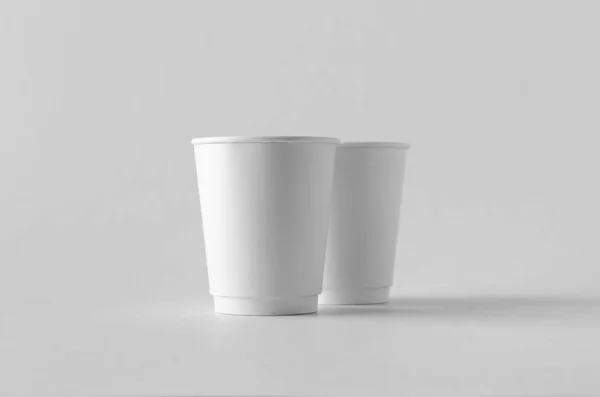 Blanc Double Paroi Café Tasse Papier Maquette Sans Couvercle — Photo