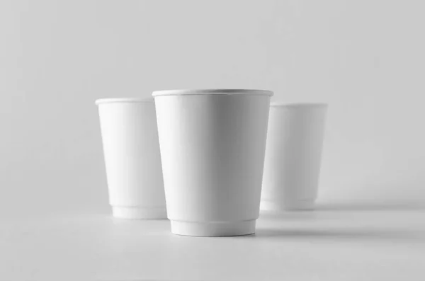 Blanc Double Paroi Café Tasse Papier Maquette Sans Couvercle — Photo