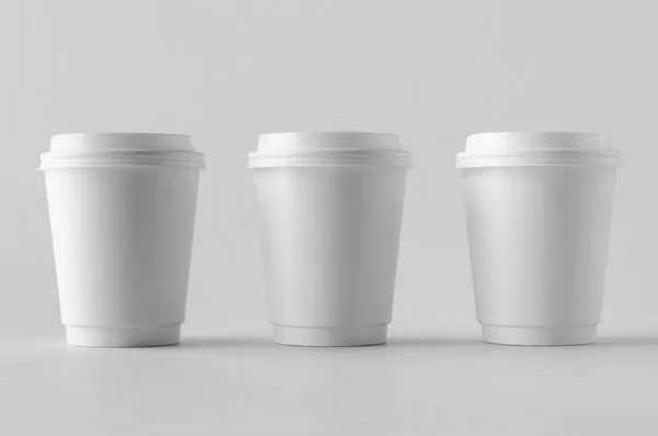 8 oz. white double wall coffee paper cup mock-up with lid.