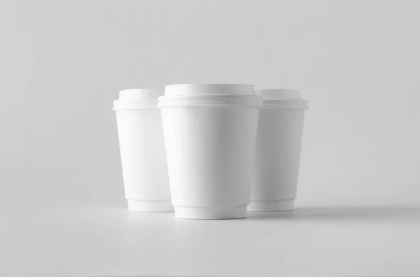 Beyaz Çift Duvar Kahve Kağıt Kupası Mock Kapaklı — Stok fotoğraf
