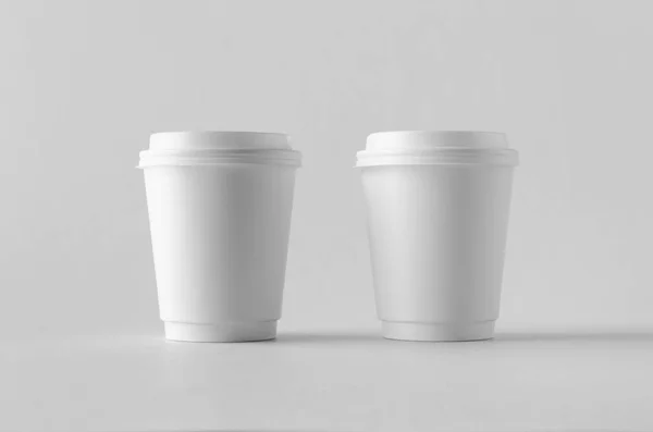 Blanc Double Paroi Café Tasse Papier Maquette Avec Couvercle — Photo