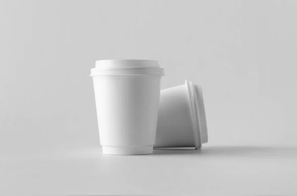 Blanc Double Paroi Café Tasse Papier Maquette Avec Couvercle — Photo