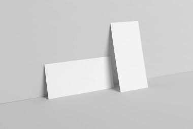 DL el ilanı Mock-Up-iki el ilanları. Duvar arka plan. 3D çizim