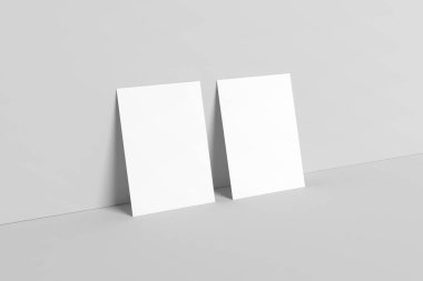 A6 El ilanı / kart / davet Mock-Up-iki el ilanları. Duvar arka plan. 3D çizim