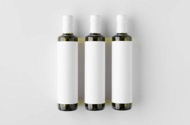 Zeytin / ayçiçeği / susam yağı şişesi mockup. Üst görünüm, boş la