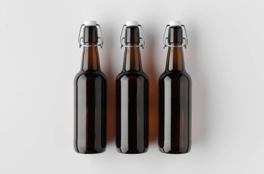 Bir bira şişesi mockup üst görünümü.