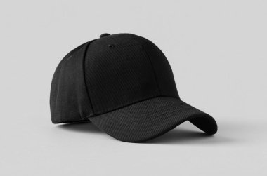 Gri arkaplanda siyah beyzbol şapkası modeli..