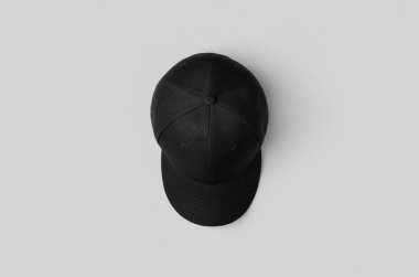 Black baseball cap mockup on a grey background. clipart