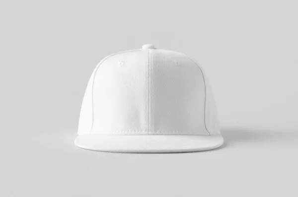 Mockup Tampa Snapback Branco Fundo Cinza Vista Frontal — Fotografia de Stock